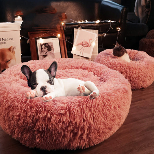 Cotton Pet Bed Winter Warm Sleeping Bed For Dogs Kennel Dog Round Cat Long Plush Puppy Cushion Mat Portable Cat Supplies